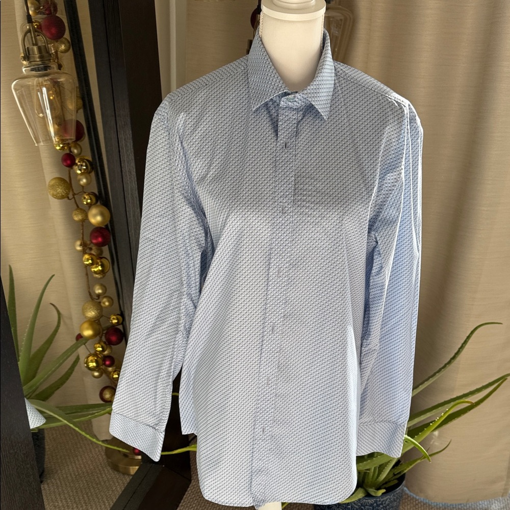 Yves Saint Laurent Light Blue Geometric Dress Shirt